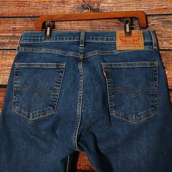 Levis 506 Jeans Mens 34X30 Straight Fit Blue Denim Stretch - Picture 5 of 9